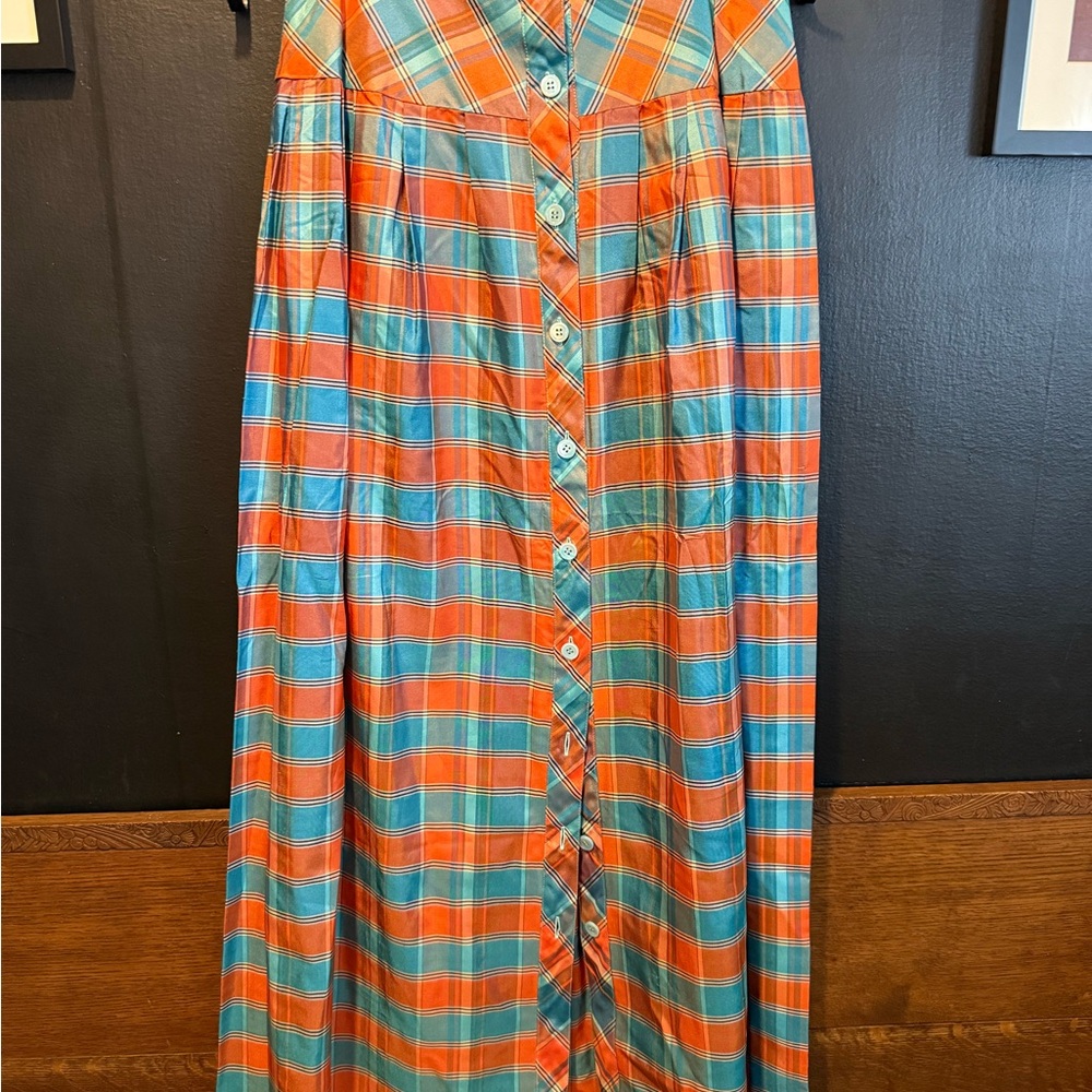 Orange and Blue Plaid Maxi Dress